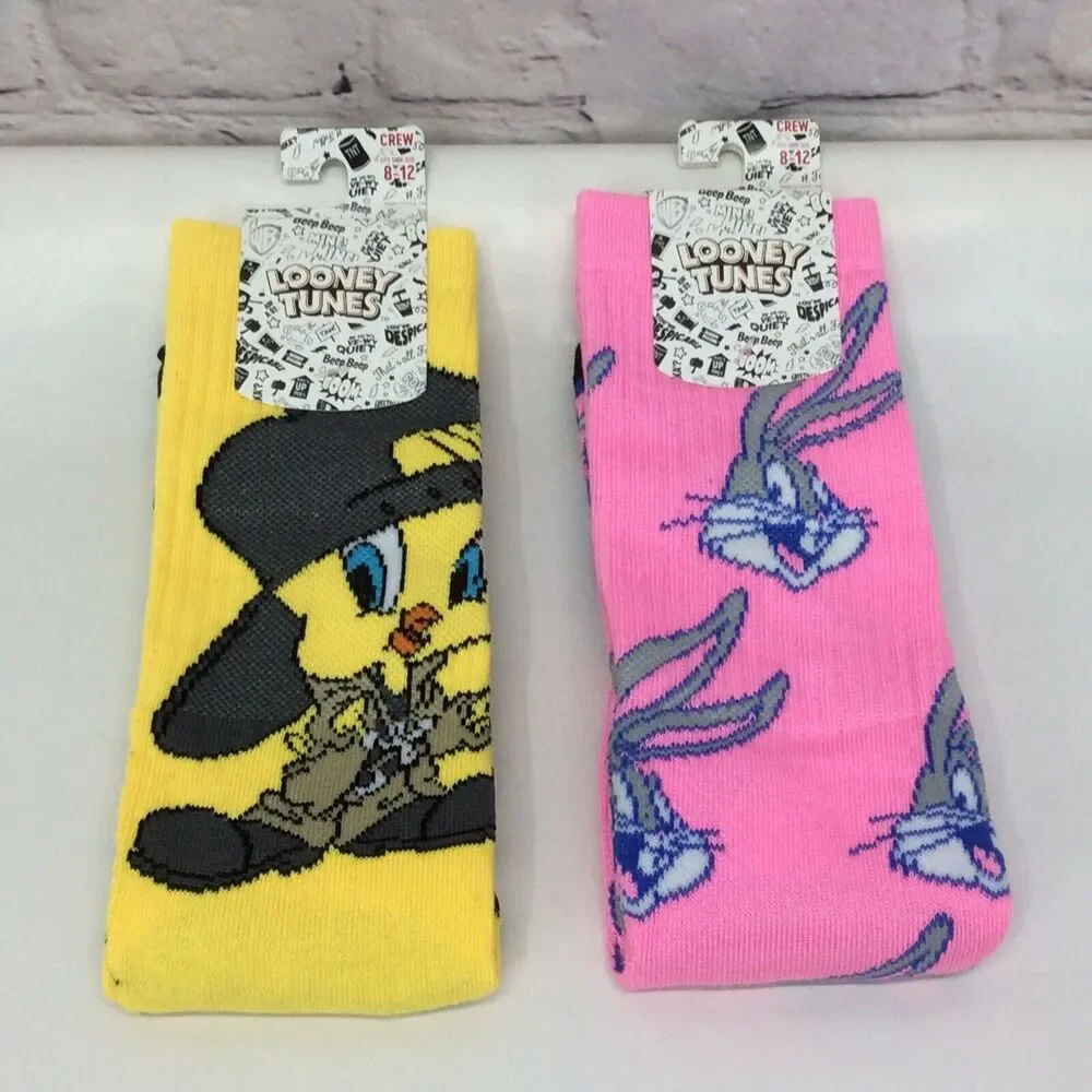 Looney Tunes BioWorld Crew Socks Men's Sz 10-13 Tweety Bird Bugs Bunny Colorful